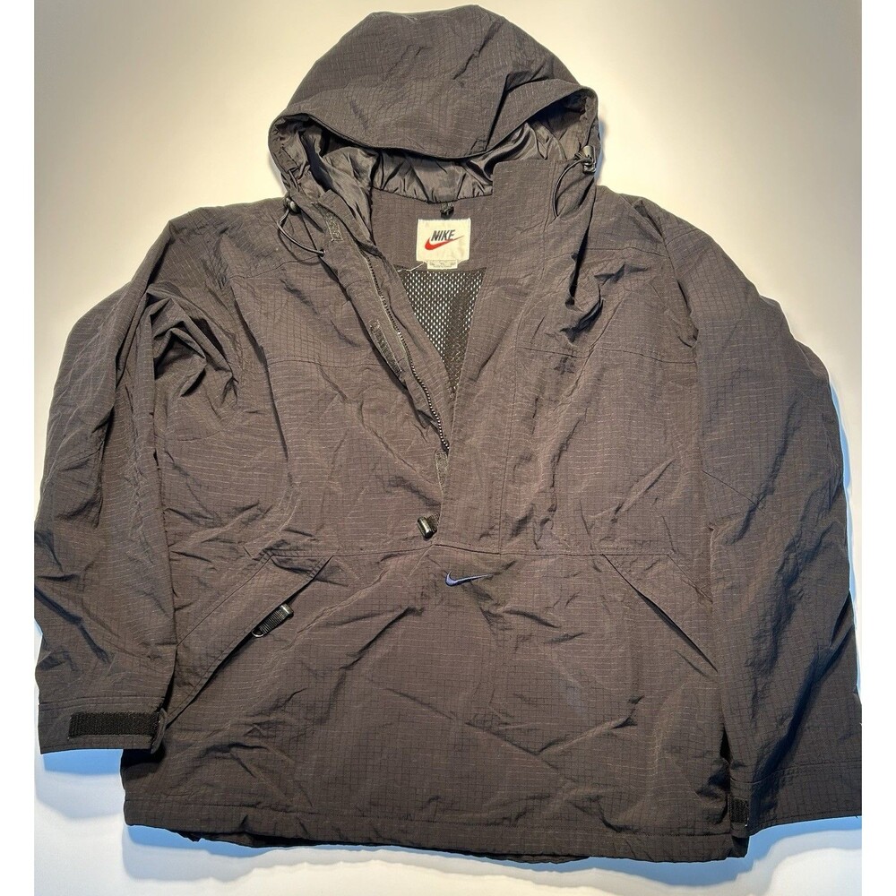 Vintage 90s Nike Men’s Black Hooded Pullover Windbreaker Jacket Black Size XL